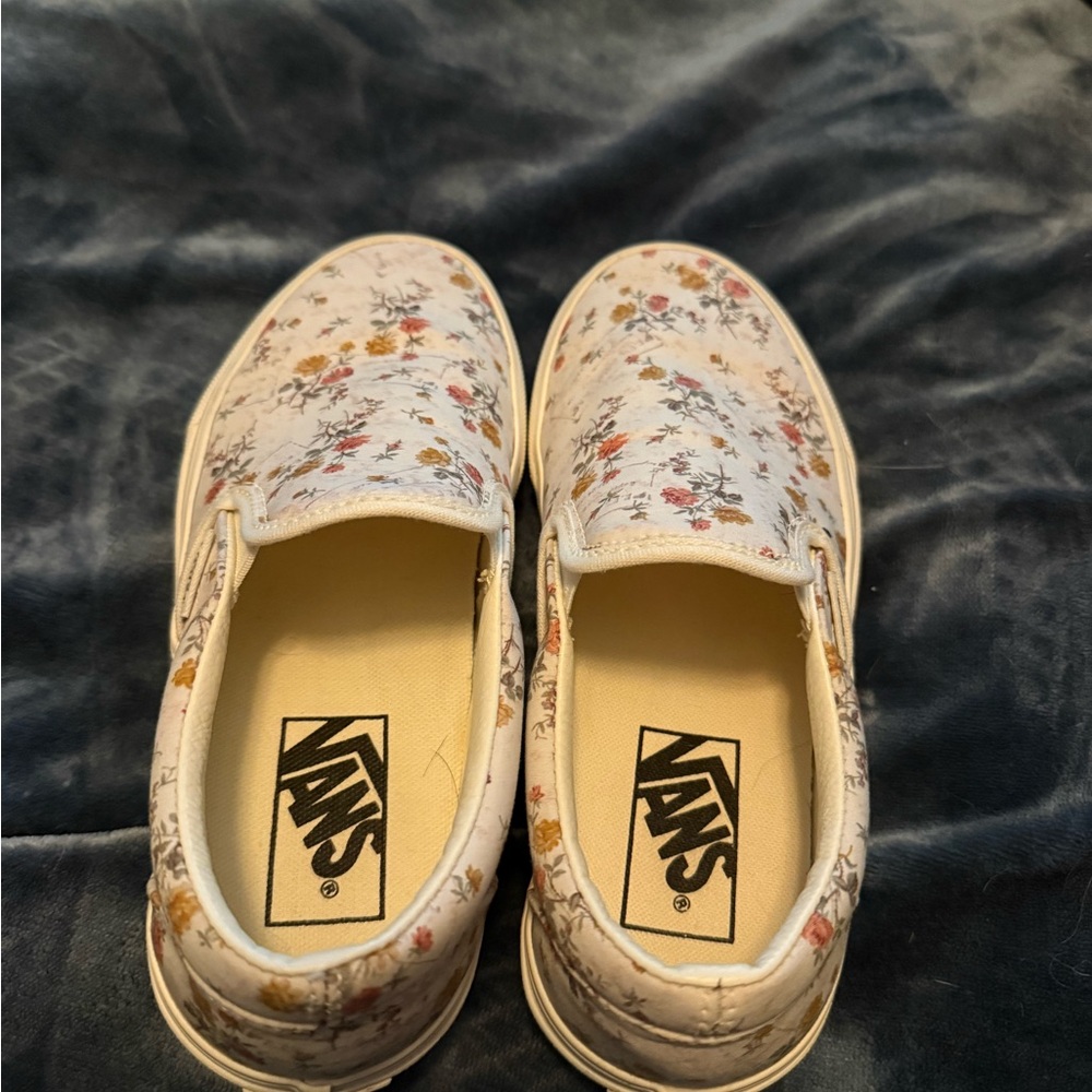 Vans White Floral Slip-On Shoes